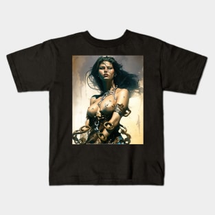 Scantly clad Barbarian Woman Breaking through the chains of... Kids T-Shirt